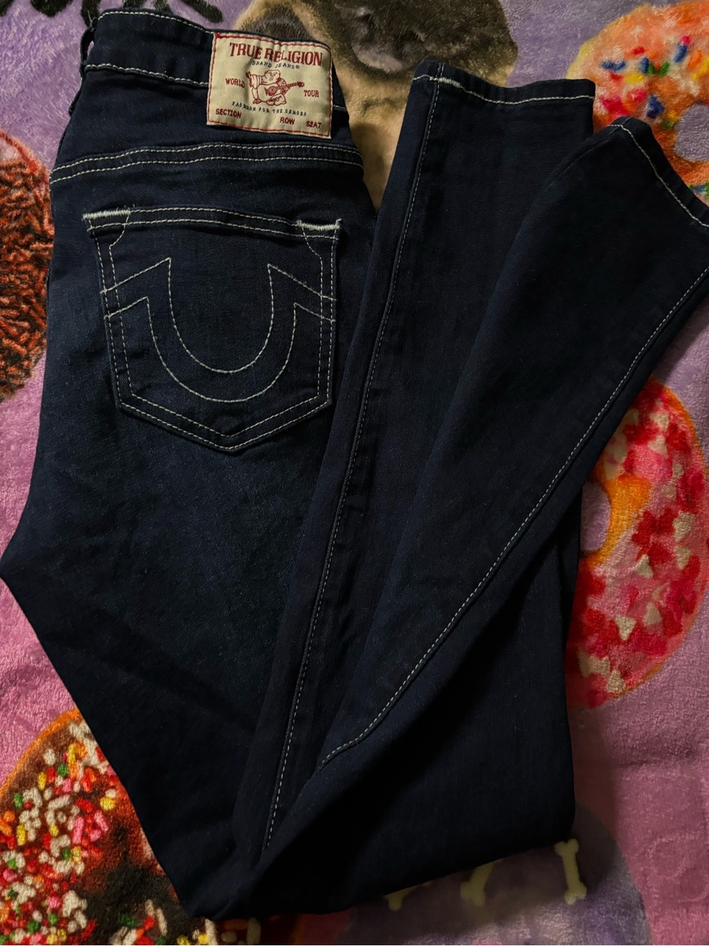 True Religion Women's Navy Skinny Jeans with Contrast Stitching